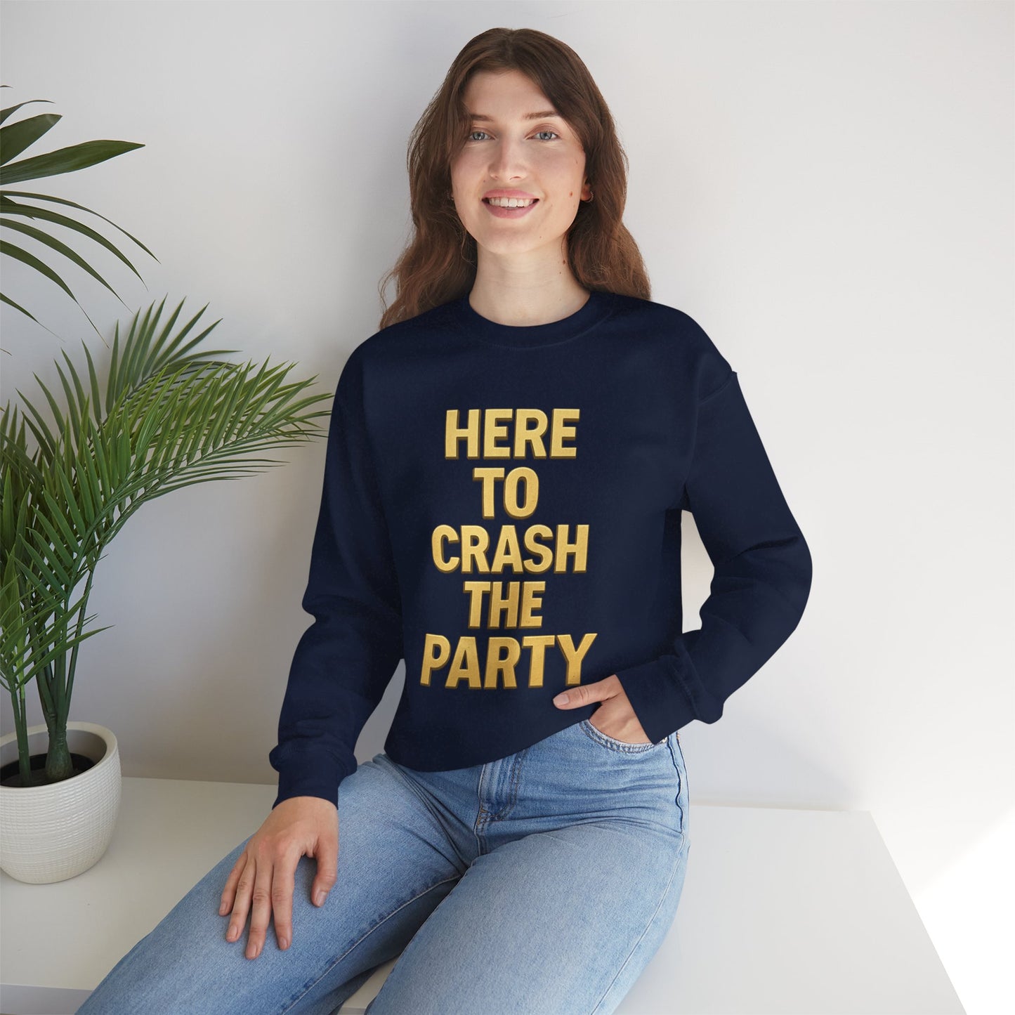 Crewneck Sweatshirt - Party Crasher Design, Cozy Sweatshirt, Unisex Apparel, Spring Fashion, Everyday Casual Wear