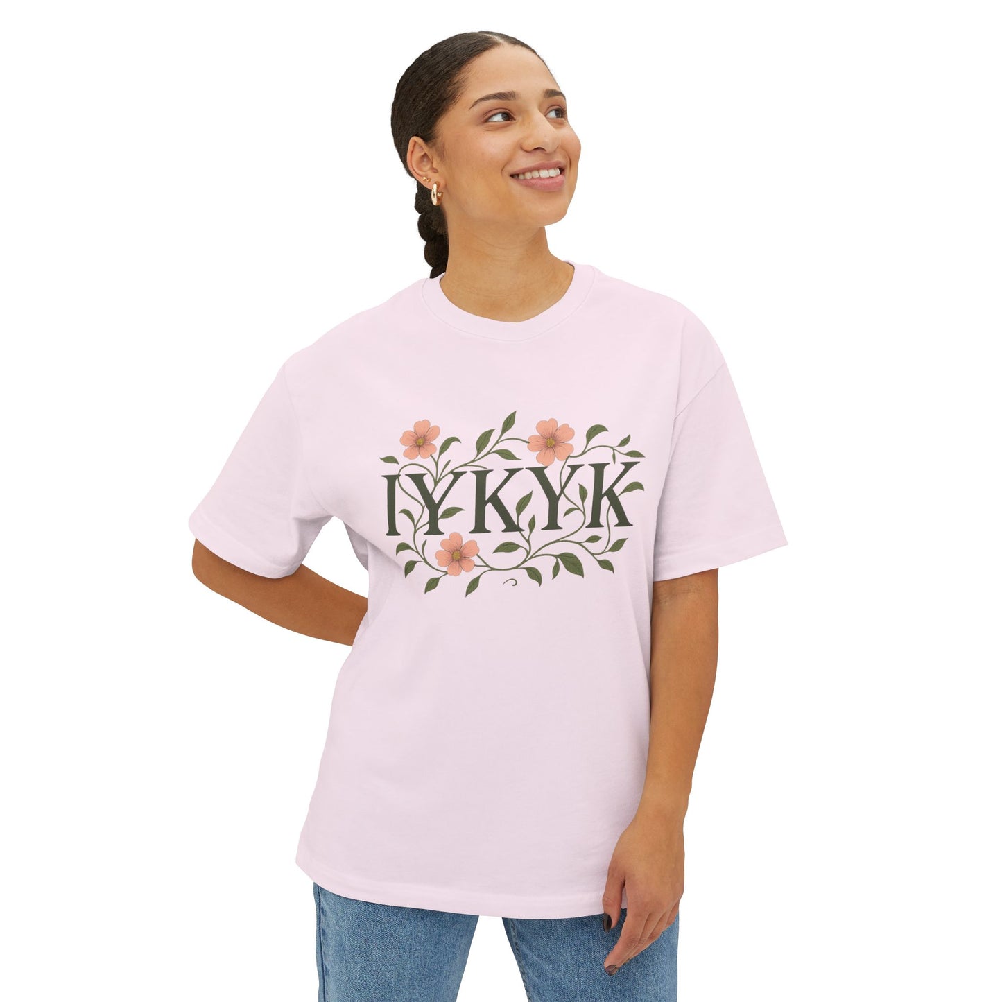 IYKYK Floral Oversized Tee, Unisex Cotton T-Shirt, Trendy Casual Wear, Gift for Friends, Comfortable Everyday Fashion