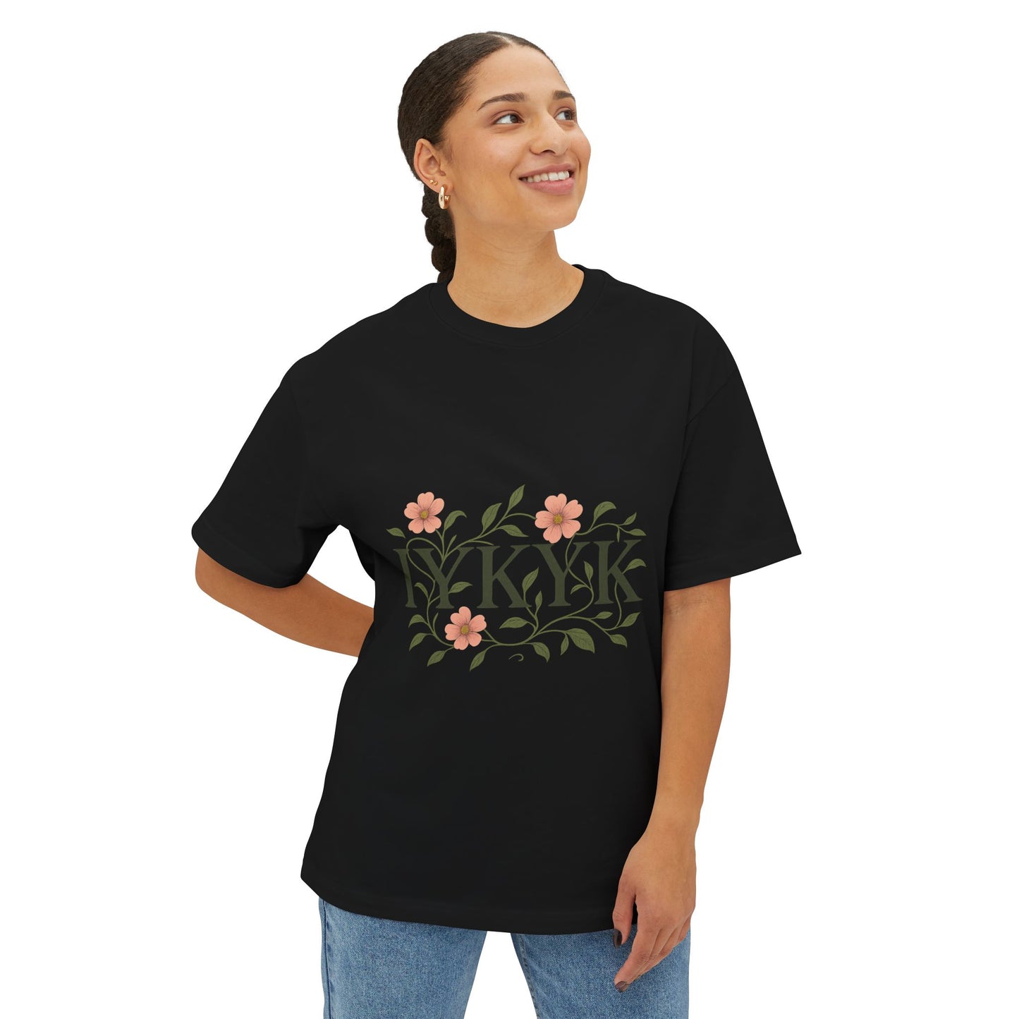 IYKYK Floral Oversized Tee, Unisex Cotton T-Shirt, Trendy Casual Wear, Gift for Friends, Comfortable Everyday Fashion